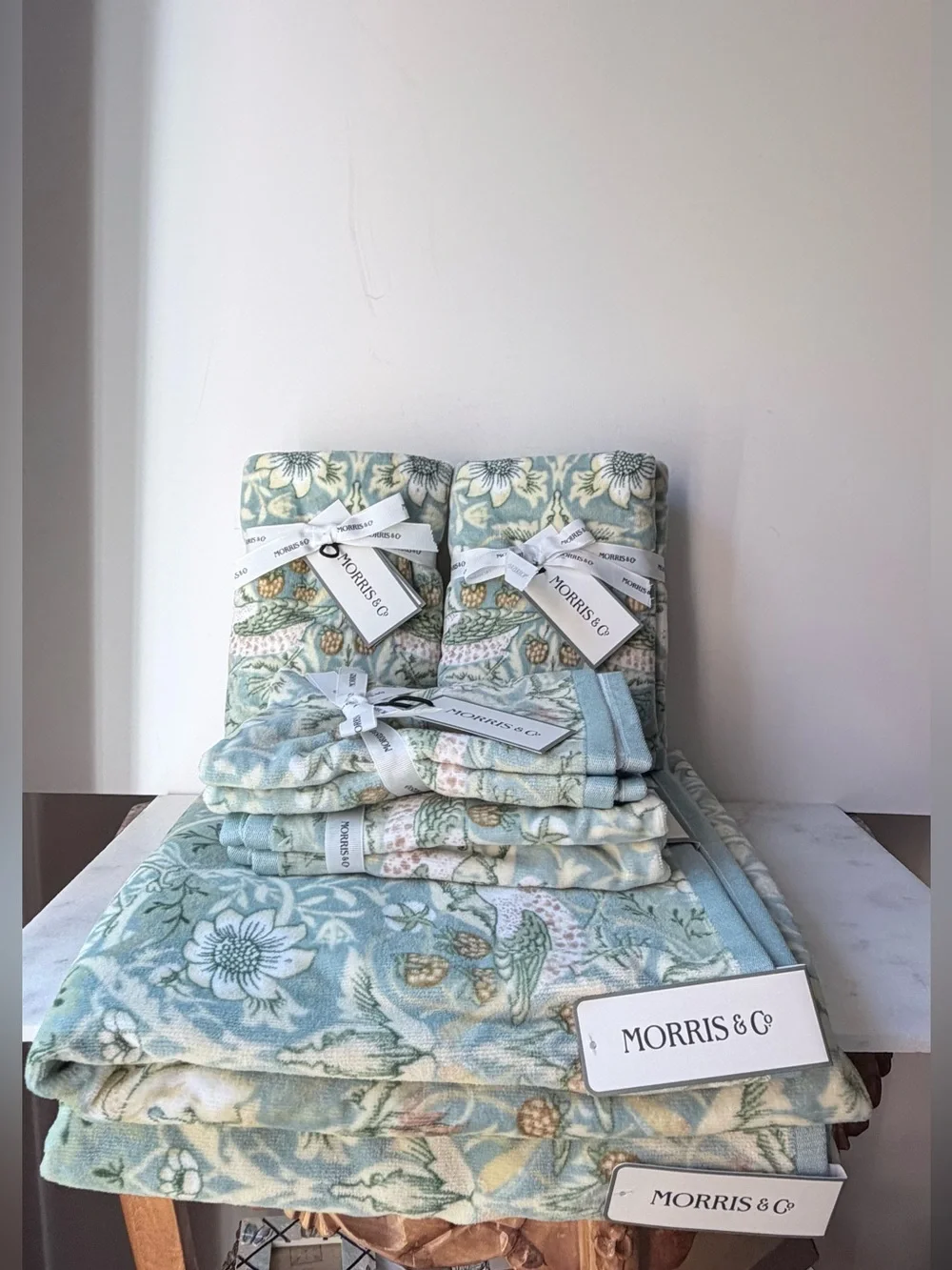 10 pieces Blue Floral birds towels set 2 bath towel,4 hand towel,4 finger tips